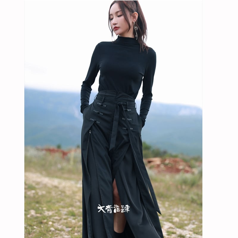 [Big Blue Dragon Series]★China style trousers★Bottoms Gaucho pants Loose Casual Black Black