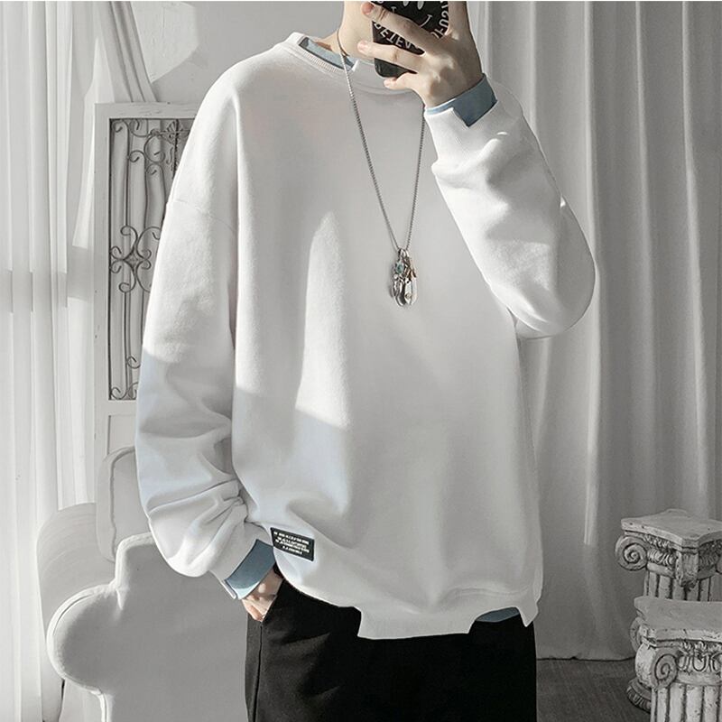 [Bakugan Series]★Long sleeve tops★ 4color fake layered unisex men's casual white black blue gray