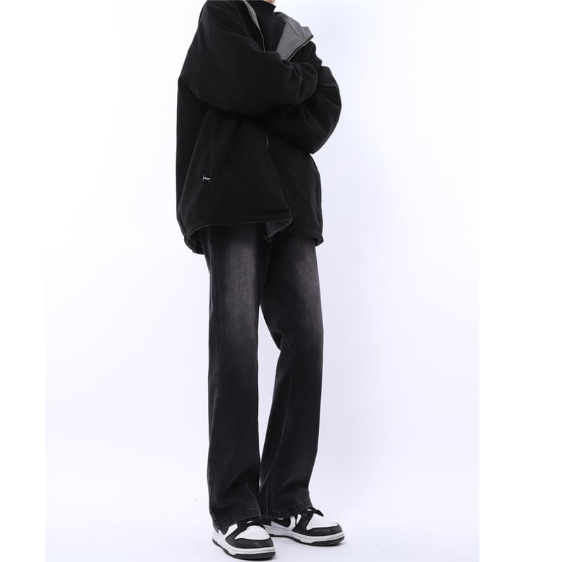 [MGJM Series]★Denim pants★ Regular type or brushed lining type Bottoms Unisex Men's Pants Good slimming effect Black Black