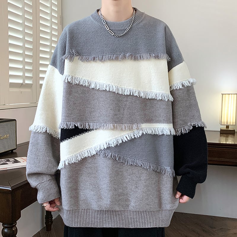 [ZUOFEILI Series] ★Sweater★ 5color Tops Unisex Men's Large Size Switching Color Scheme Stylish