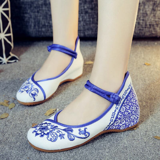 [YUNMENGGE Series]★Embroidered shoes, handmade shoes, Chinese style shoes, ethnic style, canvas, rubber, size 35-41, blue, dyed series