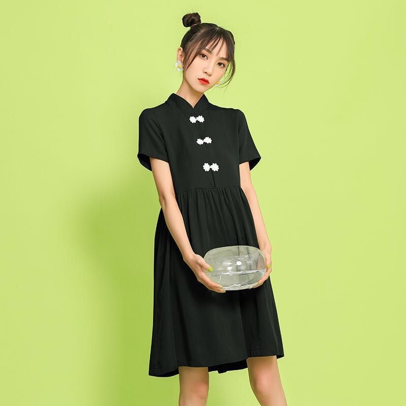 [JIUYUE series]★China style dress★ 2color short length girls' night out large size black black green green