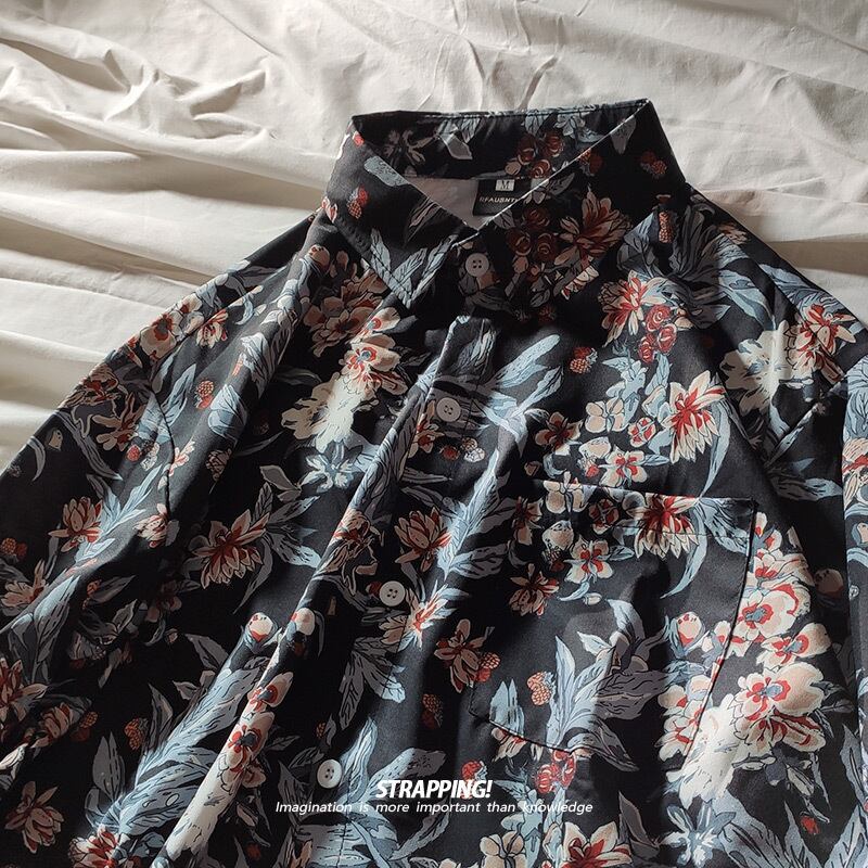 [STRAPPING Series]★Shirt★ 2color Tops Print Unisex Men's Spring Clothes Autumn Clothes Thin Floral Pattern Retro