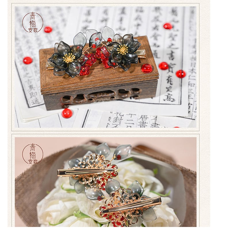 [Ome Anka Series]★China Hair Ornament★Hairpin Pair Coming of Age Ceremony Chinese Clothes Hanfu Accessories Handmade Flower Red Simple