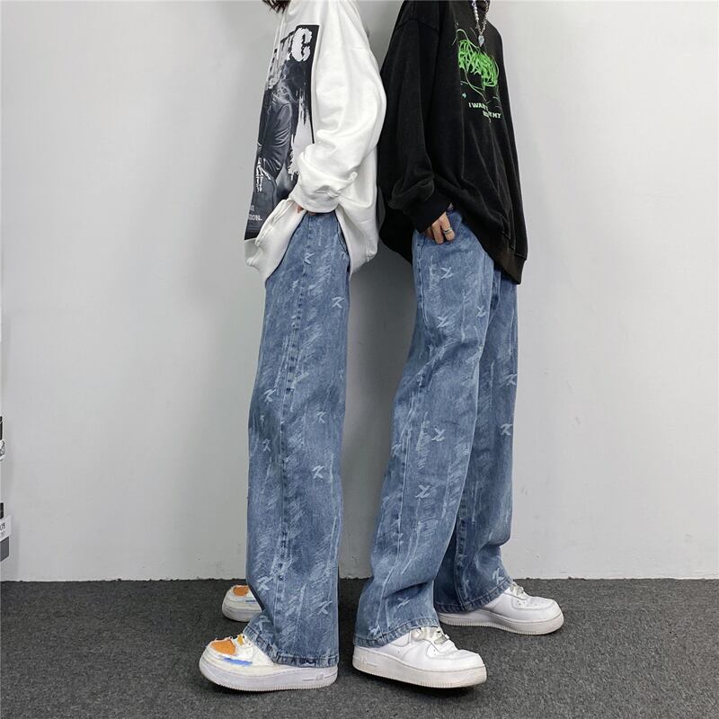 [MGJM Series]★Denim Pants★ Bottoms Unisex Men's Trousers Blue Blue Print Easy to Match