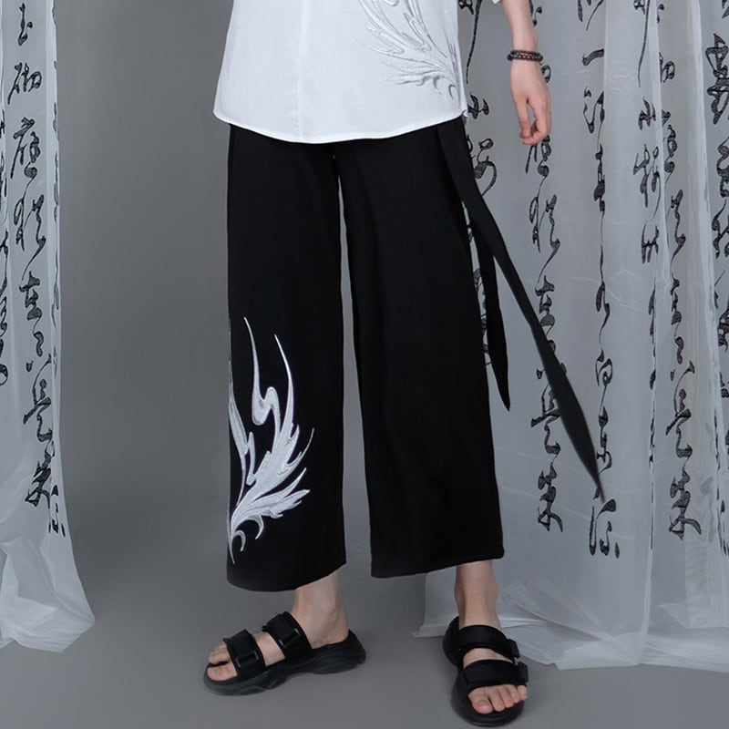 [Kuraho Koya Series] ★China style pants★ Embroidery 2color Gold or Silver Gaucho Pants Gaucho Black Black