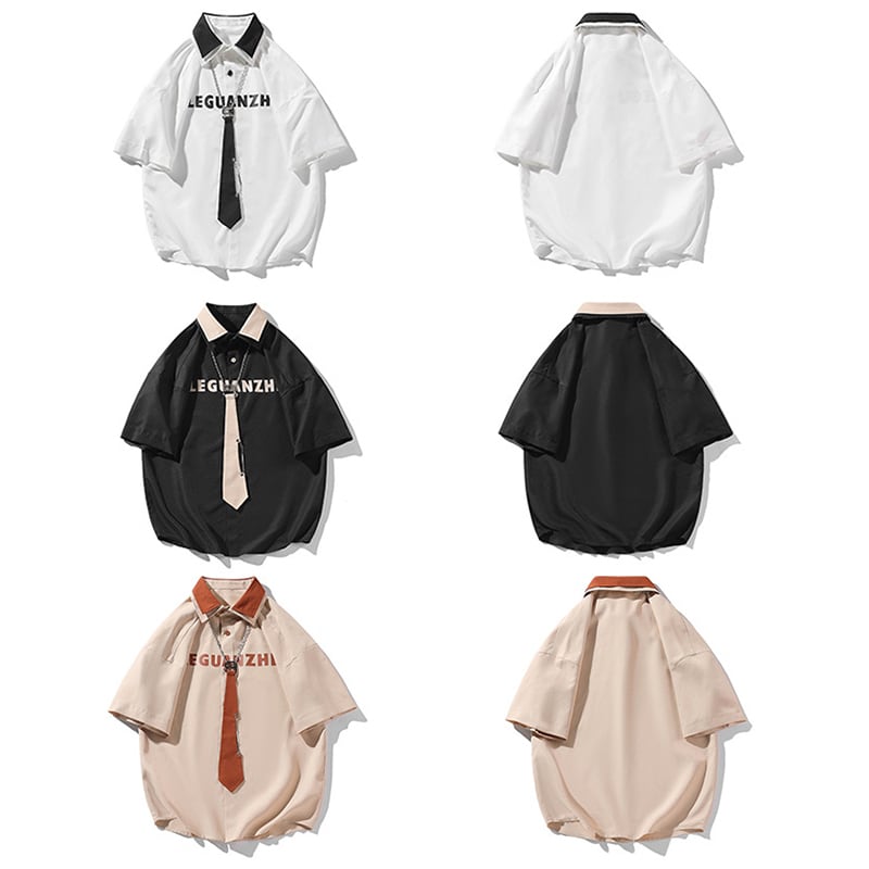 [BIGEMAN Series] ★Shirt with tie★ Tops Short sleeve shirt 3 colors Unisex Men's Large size