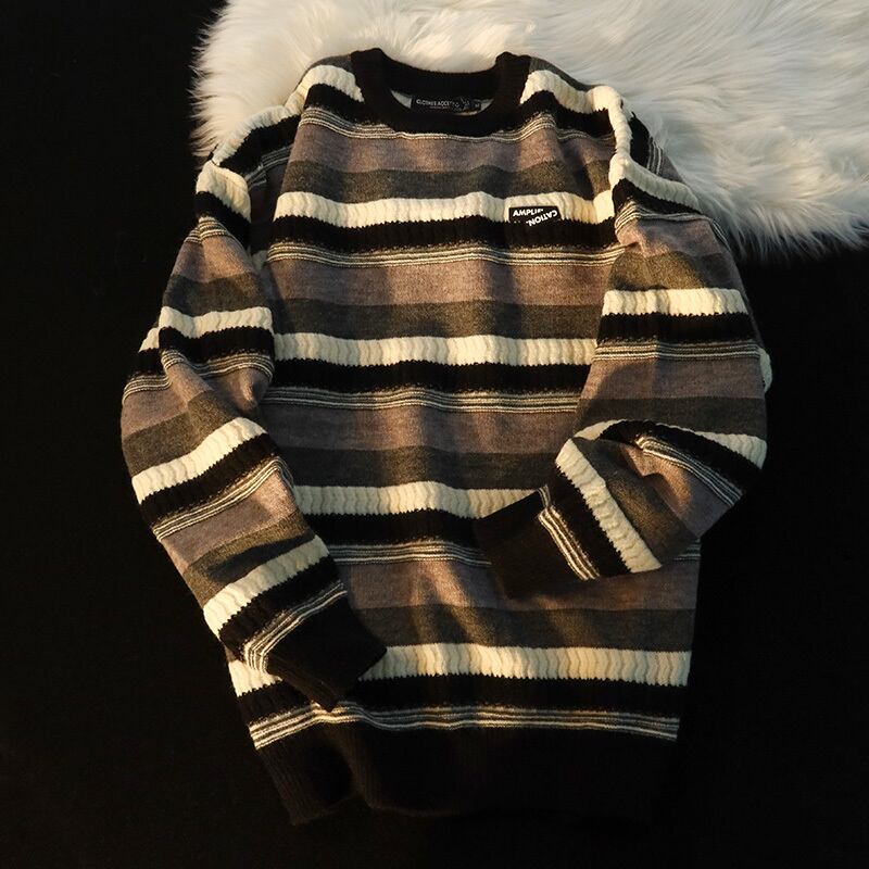 [Chiyu Seikyu Series] ★Sweater★ 2color Tops Horizontal stripes Color scheme Green Gray Casual Unisex