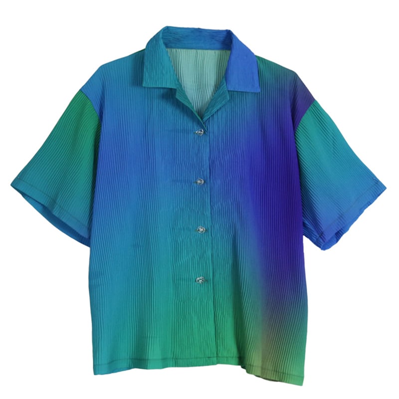 [Yangji Great Dream Series]★Shirt★ Tops Gradient Blue Blue V-neck Short Sleeve Shirt Loose