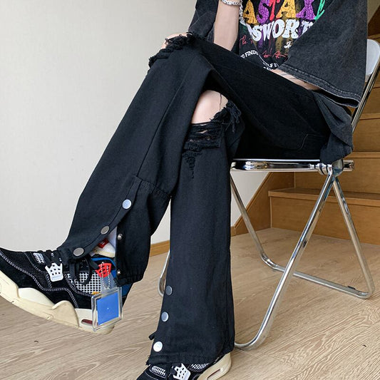 [FENGLIN series]★Denim pants★ 2color bottoms black blue slimming slimming fashion