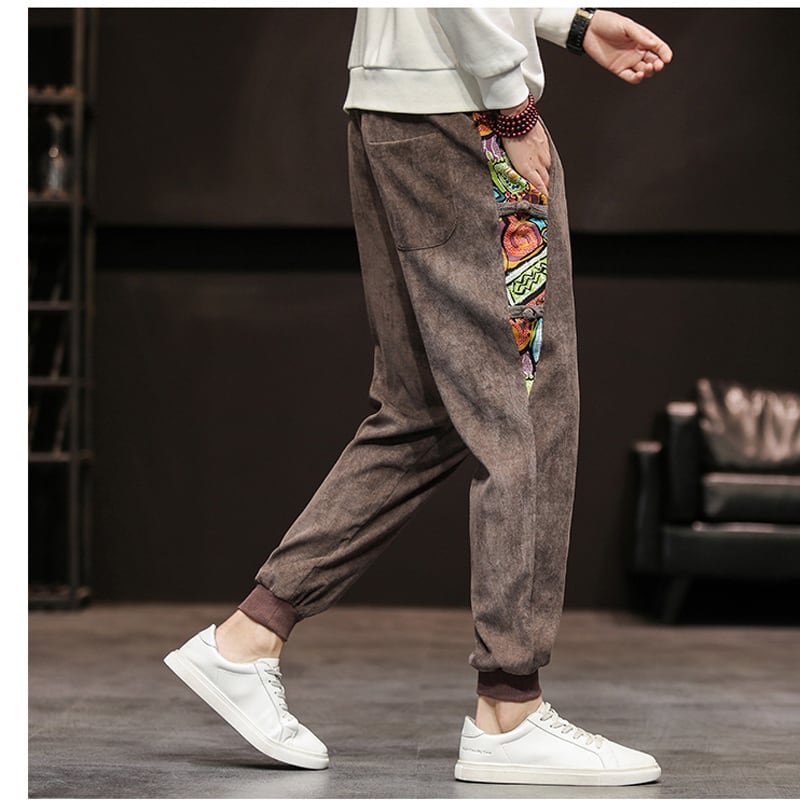 [Kaei Series]★Pants★ 3color Casual Pants Coffee Color Gray Black China Button Print