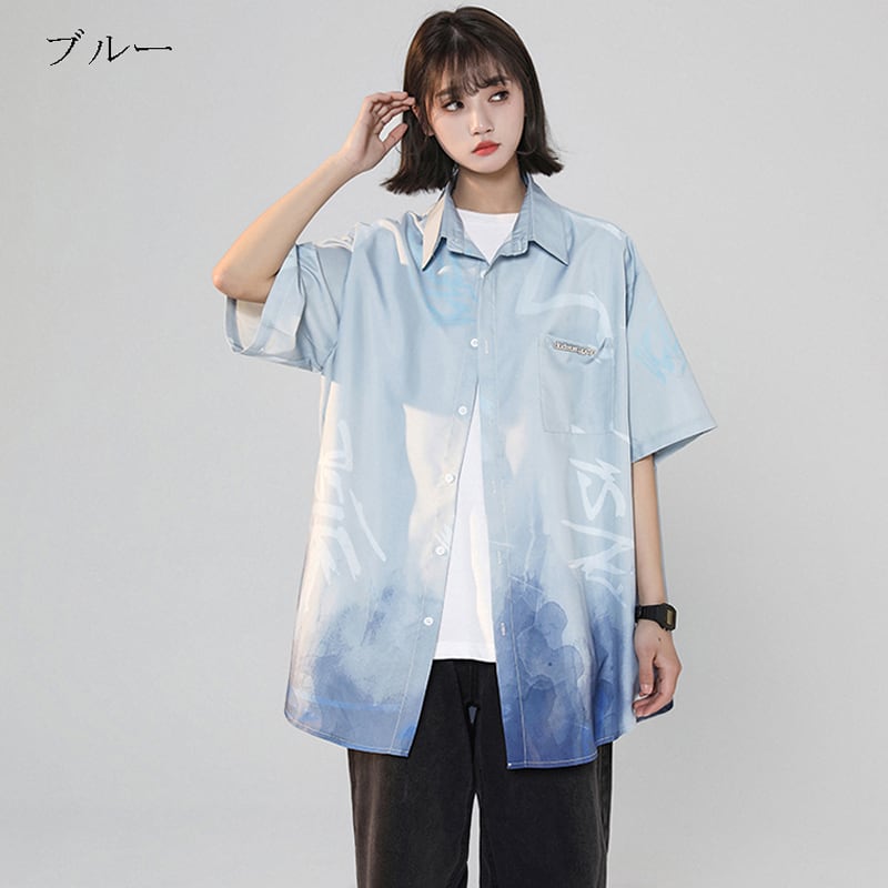 [SENSU Series]★Shirt★ 3color Short Sleeve Tops Short Sleeve Shirt Unisex Men's Print Gradient