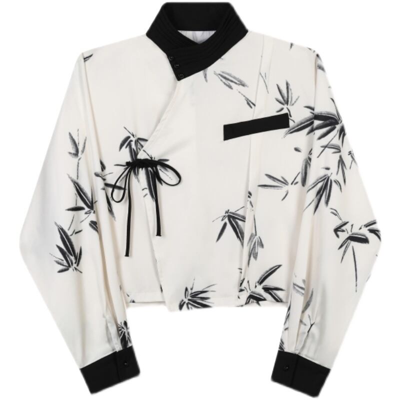 [Illustrated Series] ★China Style Shirt★ Bamboo Bamboo Pattern Tops Long Sleeve Shirt Unisex Men's Print Color Scheme