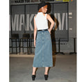 Load image into Gallery viewer, [Kokaisha---Hikimai Series] ★Denim skirt★ 2color bottoms with belt and slit black blue
