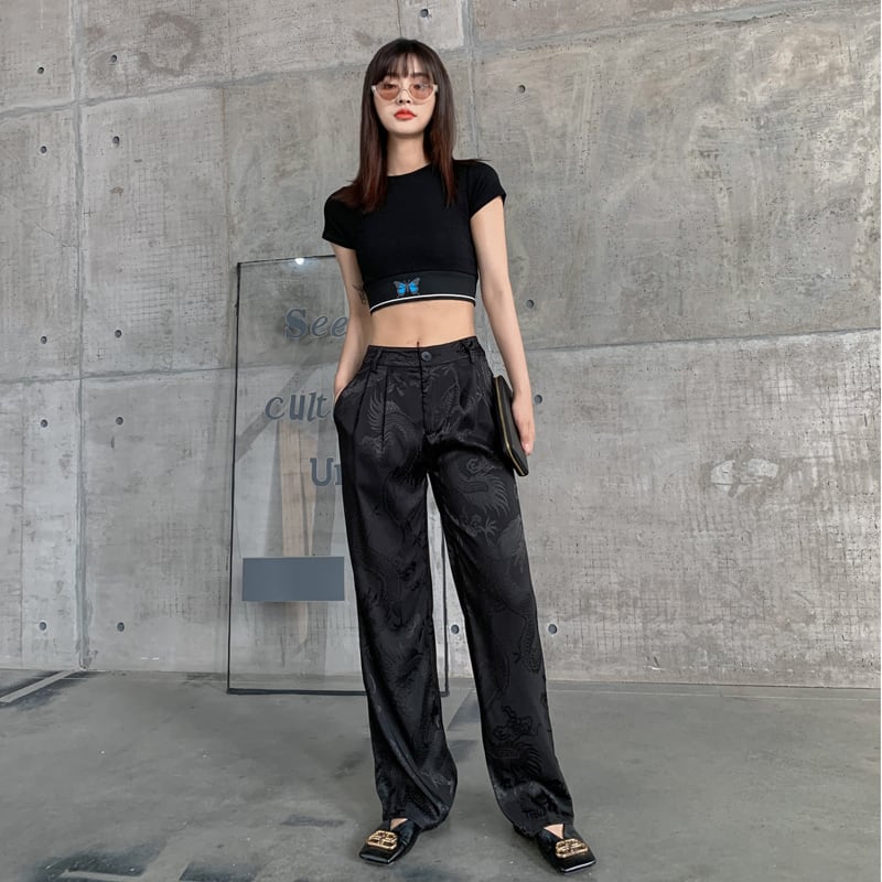 [Hmaimai Series]★Chinese style trousers★ Dragon crest Chinese clothing Dragon bottoms SML Black Black Casual Chinese clothing Cool