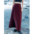 Load image into Gallery viewer, [Da Qinglong Shu Series]★China style skirt★ PU skirt China button red red Chinese clothes slimming slit
