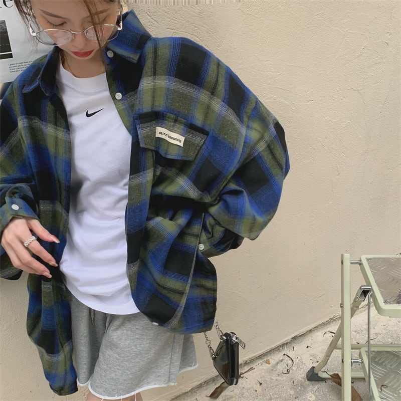 [XIAOXINJIA Series]★Shirt★ 2color Long Sleeve Shirt Tops Ladies Plaid Fashion Color Scheme