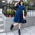 Load image into Gallery viewer, [WANAI Series] ★One Piece★ Summer Clothes, Cute, Large Size, Slimming, Ladies, Commuting, OL, Date, Navy
