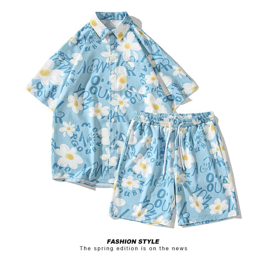 [TIANYI Series]★Setup★ Shirt + Shorts 3color Unisex Men's Large Size Floral Pattern Hawaii Aloha Shirt Seaside Travel