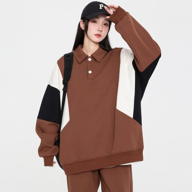 [DLSJ Series] ★Tops★ 4color POLO neck unisex men's long sleeve tops Color scheme black green white brown