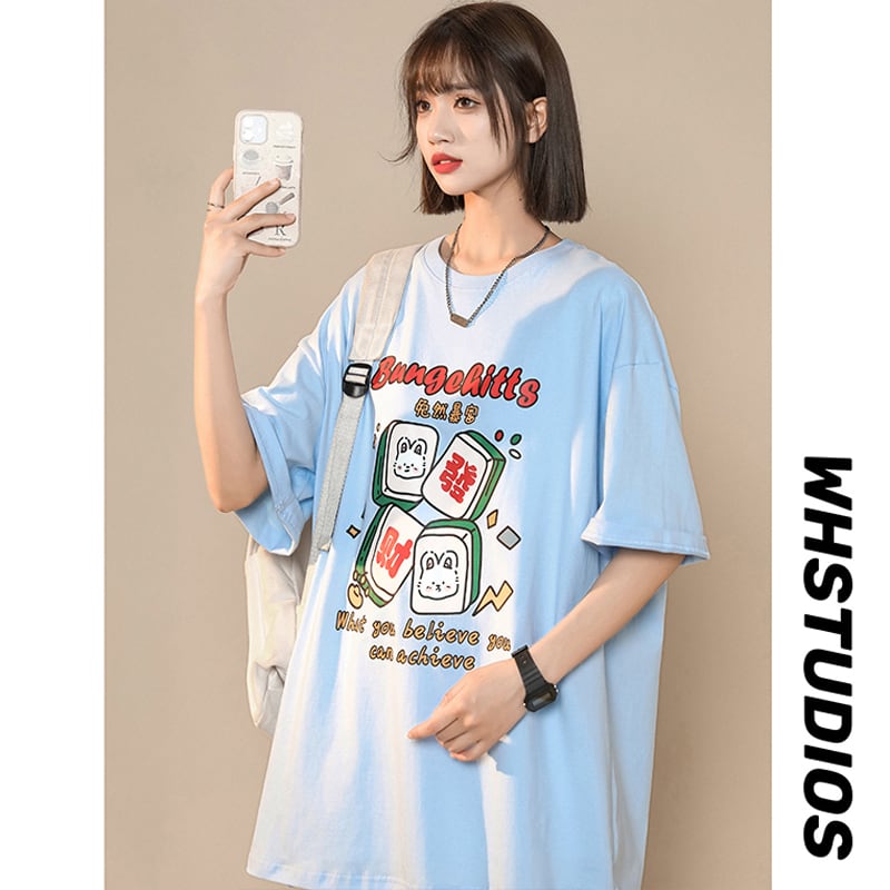 【LIEQUシリーズ】★トップス★ Tシャツ 4color 男女兼用 メンズ 大きいサイズ 赤 青 白 可愛い 夏服