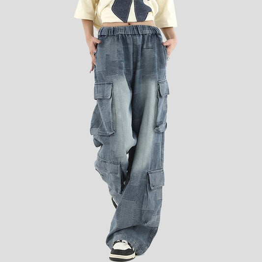 [Studios Series]★Denim Pants★ Bottoms Unisex Men's Trousers Plaid Pattern Elastic Waist Retro