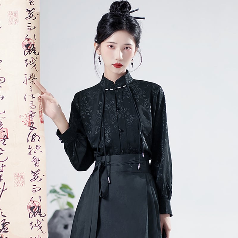 [Lou Series] ★Chinese style shirt★ 2color temperament-enhancing tops, long-sleeved shirts, Chinese clothes, improved Han clothes, black white