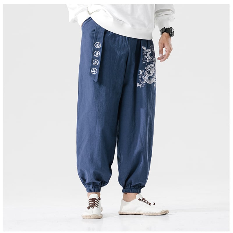 [Small trouble series]★China style pants★Casual pants 2 colors Black or blue Dragon Dragon pattern Dragon pattern Golden dragon Large size