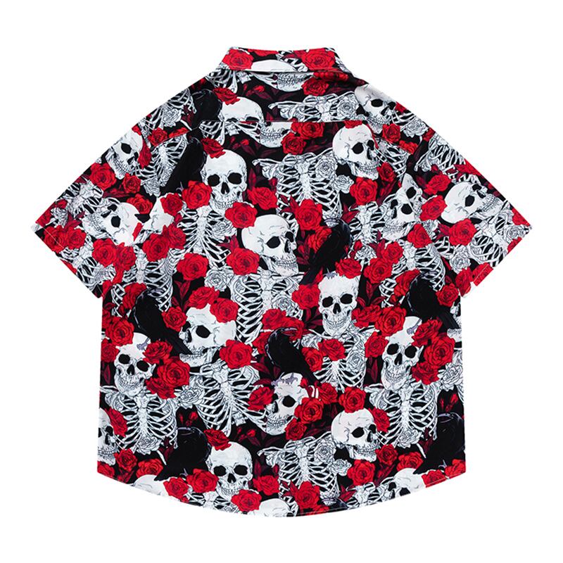 [TRAVEL ISSUANCE Series]★Shirt★ Hawaii Aloha Shirt Floral Pattern Unisex Men's Seaside Short Sleeve Skull