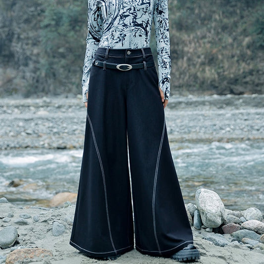 [Daiseiryusu Series]★China style trousers★Bottoms with belt Gaucho pants Retro casual pants