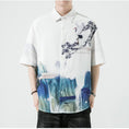 Load image into Gallery viewer, [MOWENZHAI Series] ★China Style Shirt★ Ink Pattern Crane Short Sleeve Shirt Tops Unisex Men's Large Size
