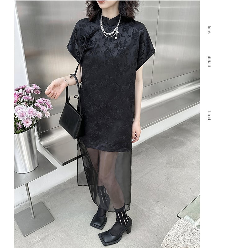 [YIDAO Series]★China-style dress★ Daily wear Chinese clothing Black Black Improved Chinese dress