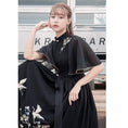 Load image into Gallery viewer, [My Family's Series] ★Chinese-style dress★ Crane embroidery, short sleeves, thong length, A-line, Chinese elements, casual wear, black
