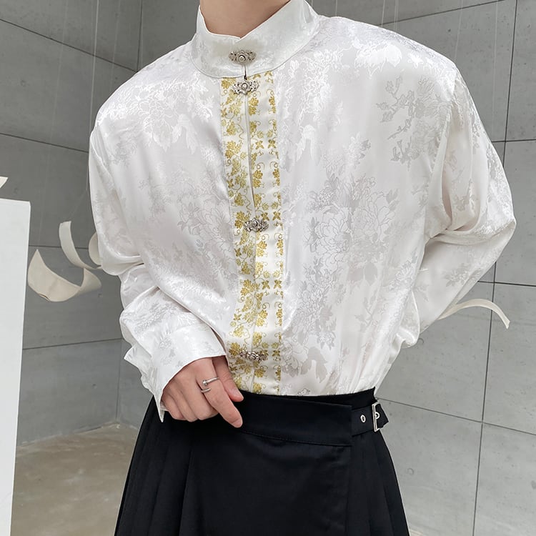 [Illustrated series] ★Chinese style shirt★ 2color improved Tang suit unisex men's black white Chinese clothing