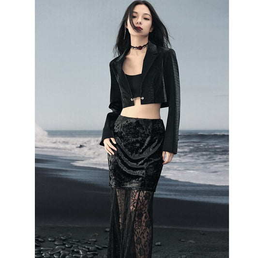 [Daiseiryusu Series] ★China style skirt★ Bottoms velvet lace switching original black black sexy