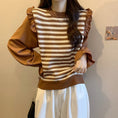 Load image into Gallery viewer, [HULAHULA Series] ★Tops★ 2color switching, long sleeves, fake layered, slimming, large size, horizontal stripes, striped pattern
