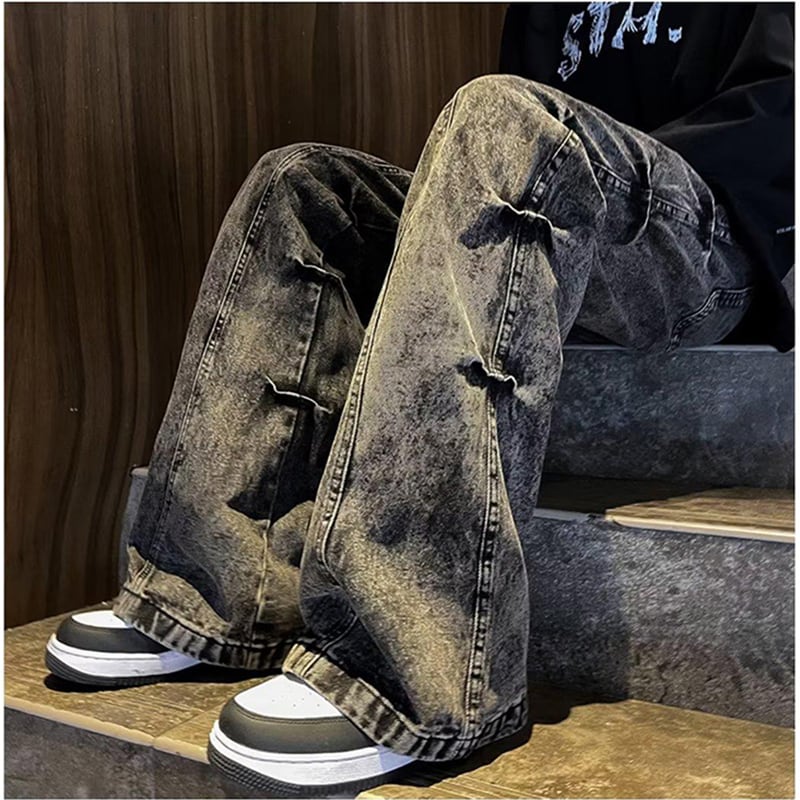 [V37 Series]★Denim Pants★ Unique Bottoms Pants Unisex Men's Fashion Black Gray S~4L