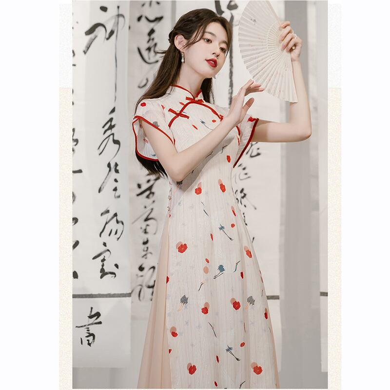 [Nan Kemu Series]★China style dress★ Crane dress Coming of age ceremony Girls' night out Date Floral pattern Short sleeve dress Summer clothes