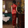 Load image into Gallery viewer, [Four Little Sisters Series] ★Luxury Silk Cheongsam Dress★ One Piece Short Sleeve Slit Red Red Slimming Wear
