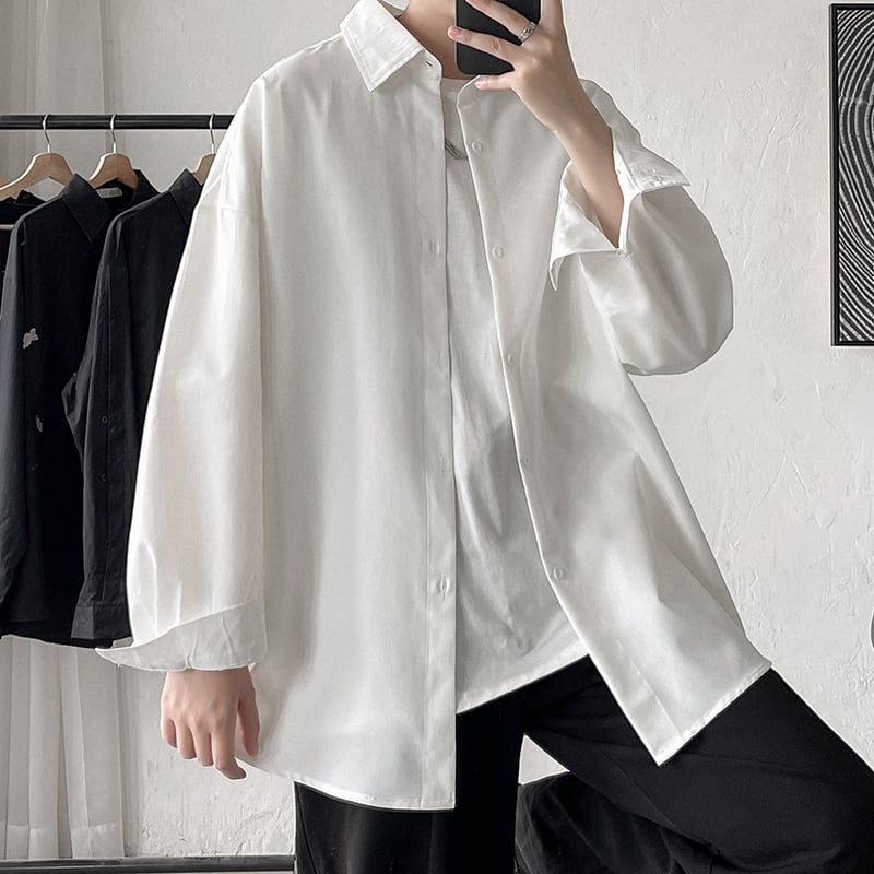 [BIGEMAN Series]★Shirt★ Tops 7color Unisex Men's Large Size Long Sleeve Shirt Plain Easy to Match