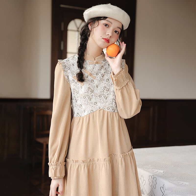 [YUJIAN series]★China style dress★ Switchable, retro, easy to match, date, improves temperament, commuting, floral pattern