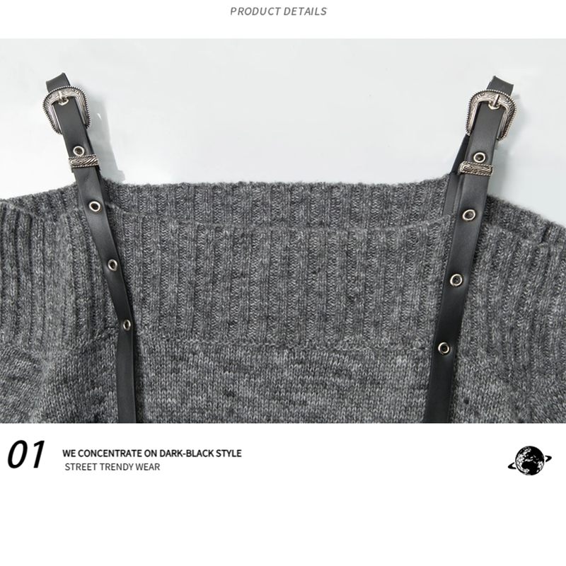 [Escaped Earth Series]★Sweater★ 2color Tops One Shoulder Sexy Gray Black Loose