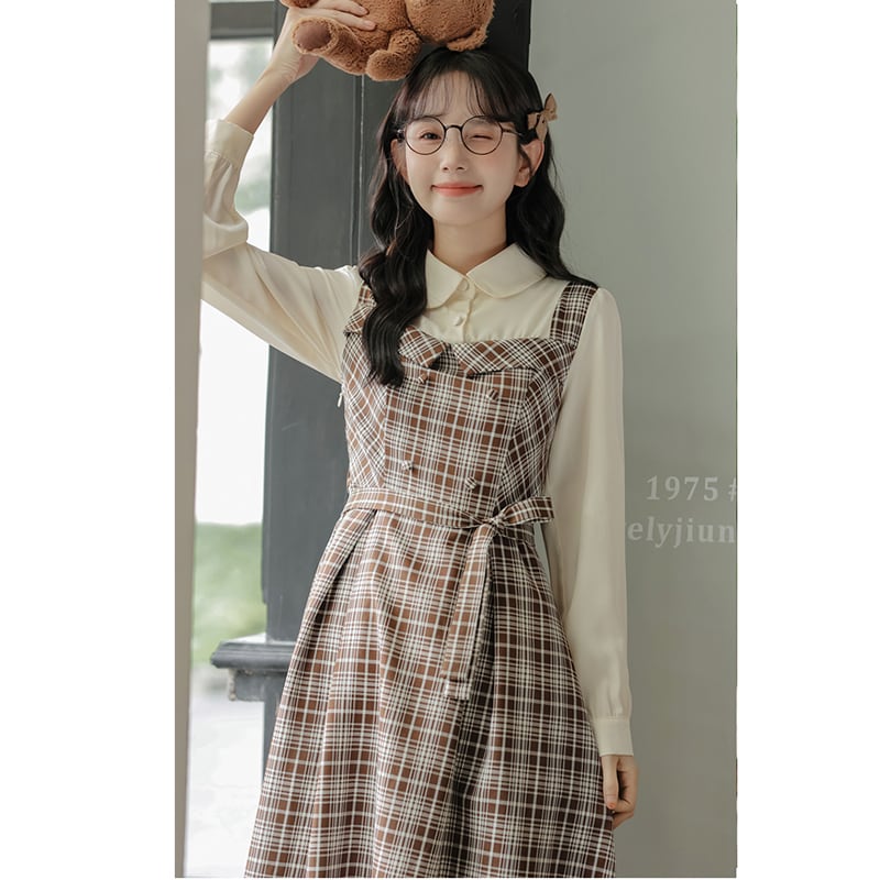 [MEIYI Series] ★One Piece★ Women's Plaid Fake Layered Commuting Date Cute