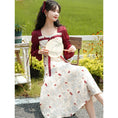 Load image into Gallery viewer, [JIGUJIGU series] ★China style dress★ Switching ribbon, large size, improves temperament, commuting, date, red, red, floral pattern
