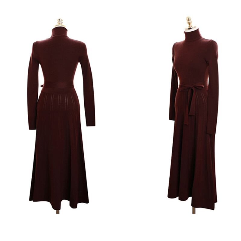 [Fumi Series]★Knit dress★ 2color long length commuting date office OL high neck slim