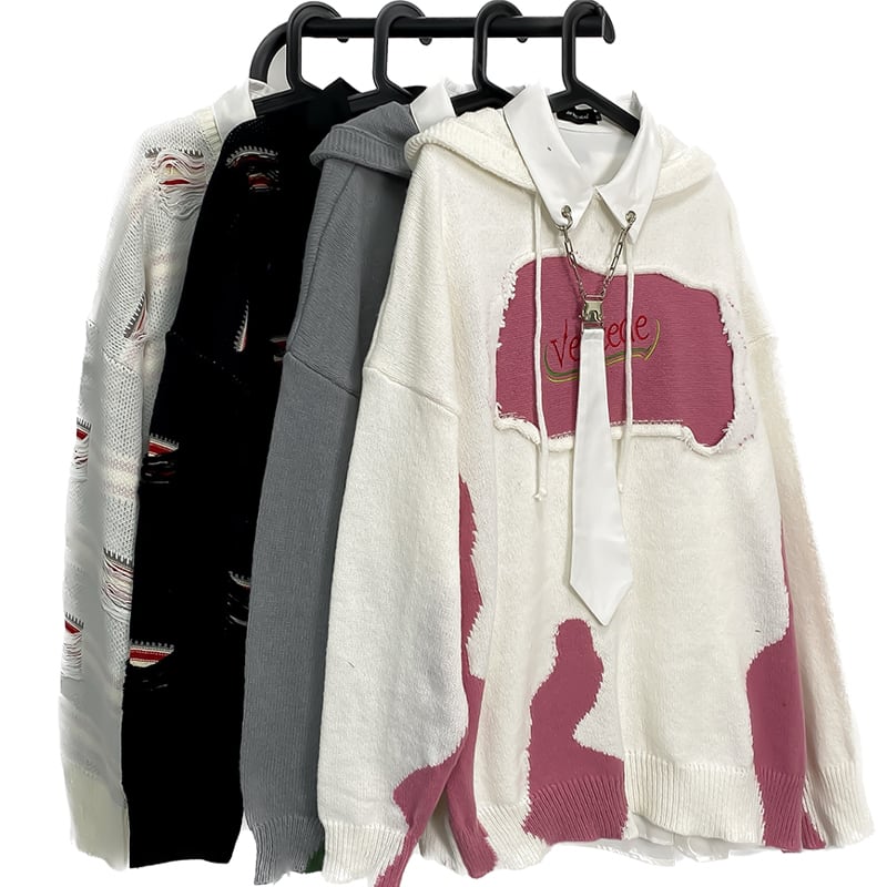 [GUOCHAO Series] ★Sweater★ 2color Tops Parka Unisex Men's Switching Retro Gray White