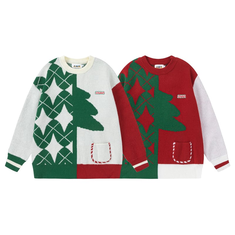 [GUOCHAO Series] ★Sweater★ 2color Tops Christmas New Year Diamond Shape Unisex Men's Red Green