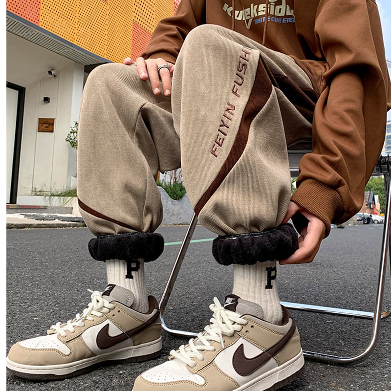 [WANXIAO Series] ★Casual Pants★ Brushed lining 2color Bottoms Trousers Corduroy Unisex Men's Large Size Khaki Brown Black