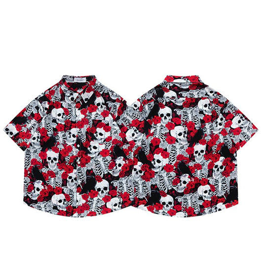 [TRAVEL ISSUANCE Series]★Shirt★ Hawaii Aloha Shirt Floral Pattern Unisex Men's Seaside Short Sleeve Skull