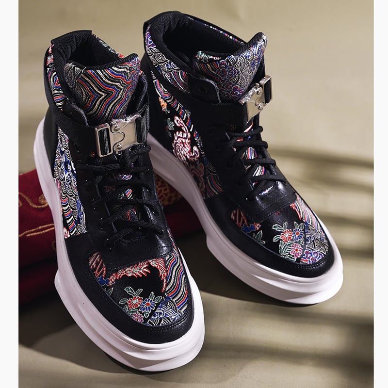 [Koji series] ★Embroidery shoes★Men's 2color boots shoes Anti-scratch Chinese style shoes Black White Size 38 39 40 41 42 43